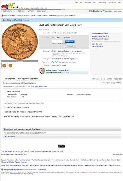 spawns1980 1979 Queen Elizaeth eBay Auction Listing